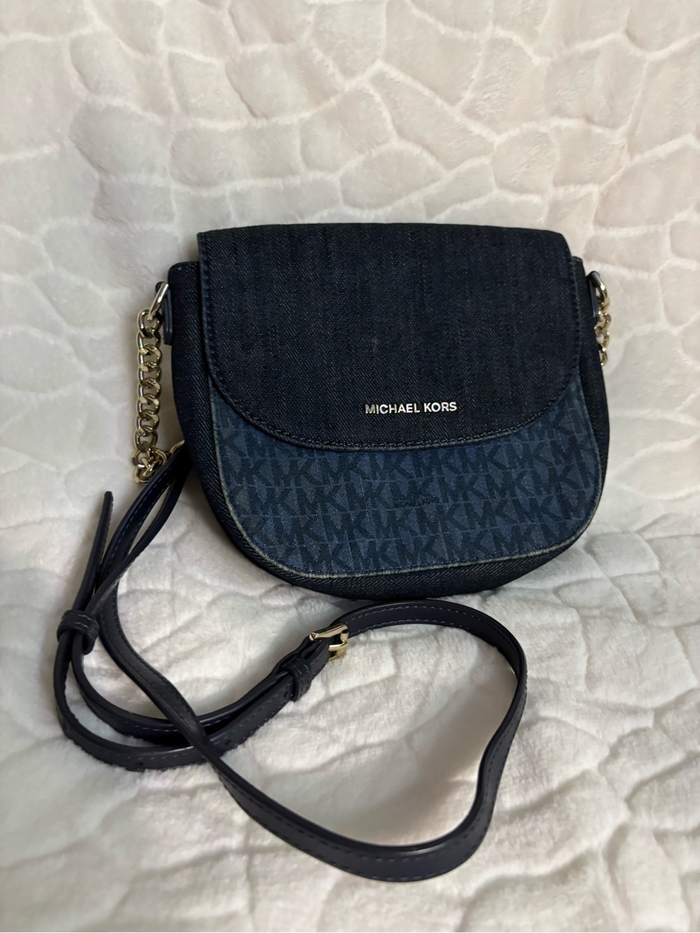 Michael Kors Denim Half Dome MK Logo Crossbody Bag